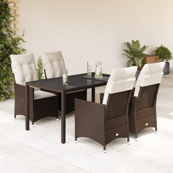 Set comedor de jardín 5 piezas y cojines ratán sintético marrón D