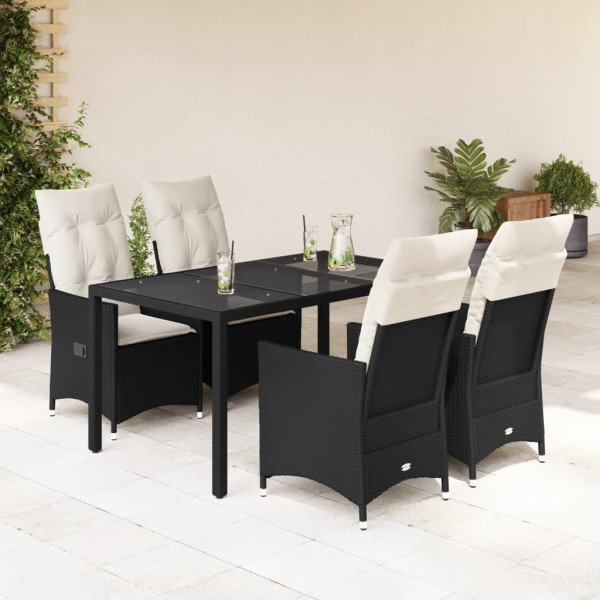 Set de muebles jardín 5 pzas con cojines ratán sintético negro D