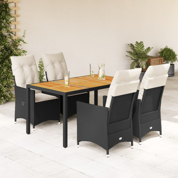 Set de muebles jardín 5 pzas con cojines ratán sintético negro D