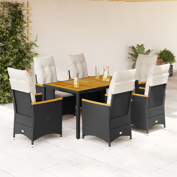 Set de comedor de jardín 7 pzas y cojines ratán sintético negro Set de comedor de jardín 7 pzas y cojines ratán sintético negro D