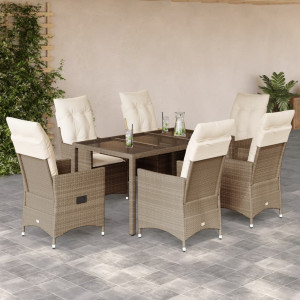 Set comedor de jardín 7 pzas con cojines ratán sintético beige D