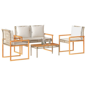 Set de muebles jardín con cojines beige mezcla 4 pzas ratán PE D