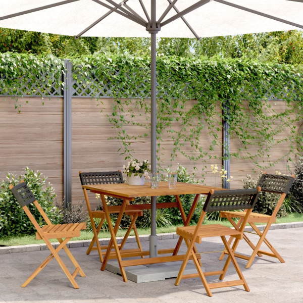 Set de comedor de jardín 5 pzas ratán PE madera maciza negro Set de comedor de jardín 5 pzas ratán PE madera maciza negro D