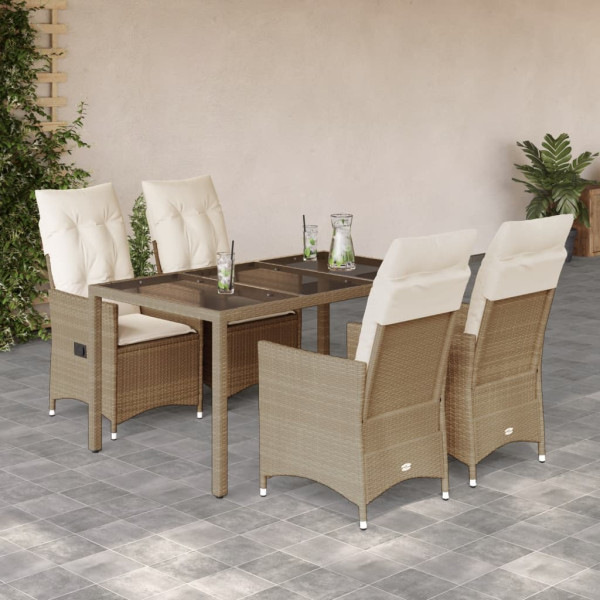 Set comedor de jardín 5 pzas con cojines ratán sintético beige D