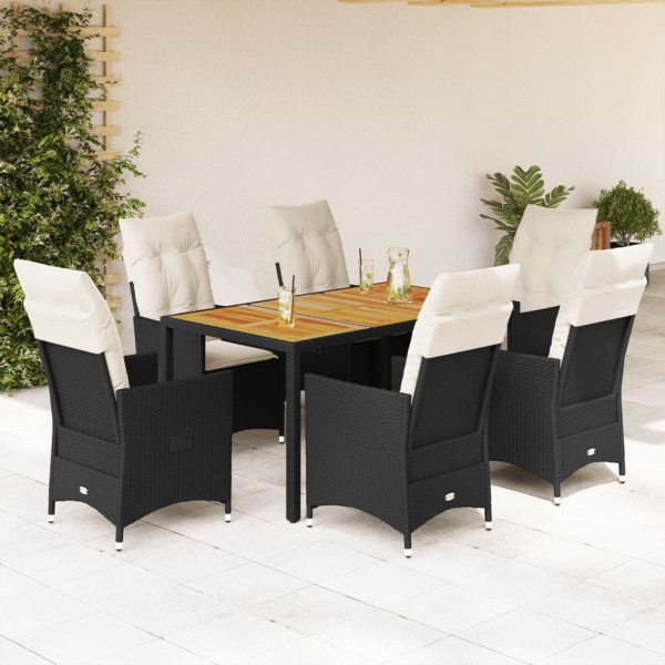 Set de comedor de jardín 7 pzas y cojines ratán sintético negro Set de comedor de jardín 7 pzas y cojines ratán sintético negro D