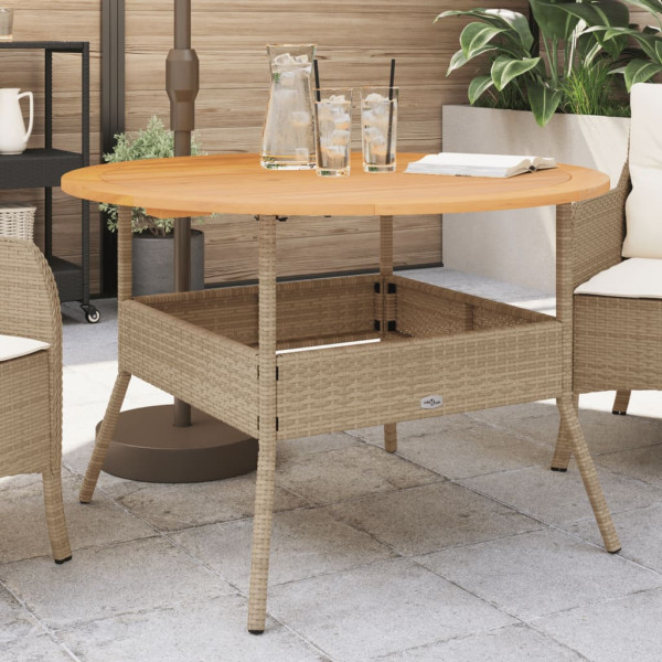 Mesa de jardim superfície de madeira rattan PE bege Ø110x71 cm D