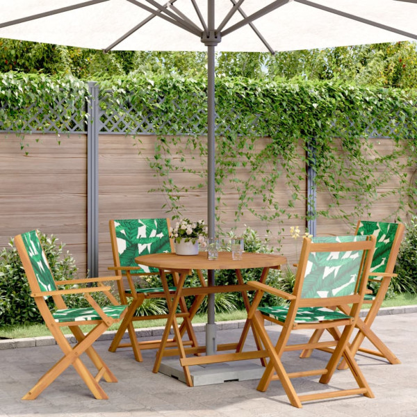Set de comedor jardín 5 pzas tela madera maciza estampado hojas Set de comedor jardín 5 pzas tela madera maciza estampado hojas D