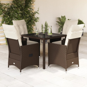 Set comedor de jardín 5 piezas y cojines ratán sintético marrón D