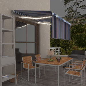 Toldo retráctil manual con persiana y LED azul y blanco 3x2.5 m D