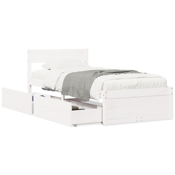 Estructura cama con cajones madera maciza pino blanca 90x190 cm Estructura cama con cajones madera maciza pino blanca 90x190 cm D