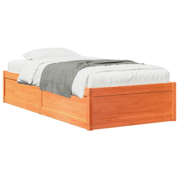 Estrutura de cama em madeira de pinho castanho cera maciça 100x200 cm D