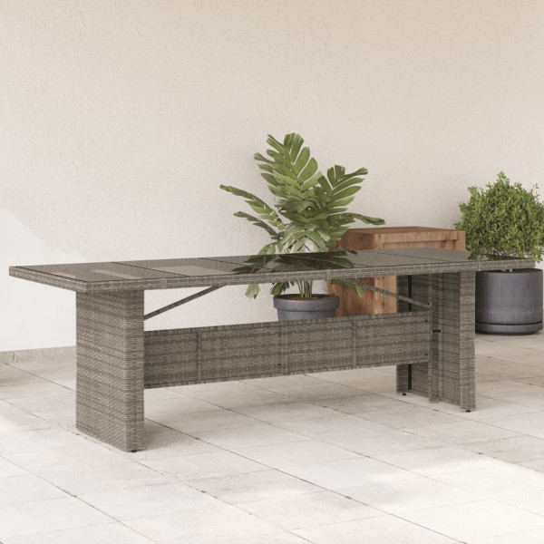 Mesa de jardín superficie de vidrio ratán PE gris 240x90x75 cm D