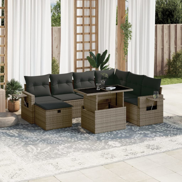 Conjunto de sofá e almofada de jardim 8 peças de rattan sintético cinza D