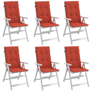 Cojines silla respaldo alto 6 uds tela rojo melange 120x50x4 cm D