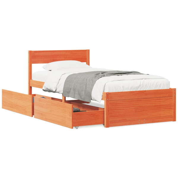 Estructura cama con cajones madera maciza pino marrón 90x190 cm D