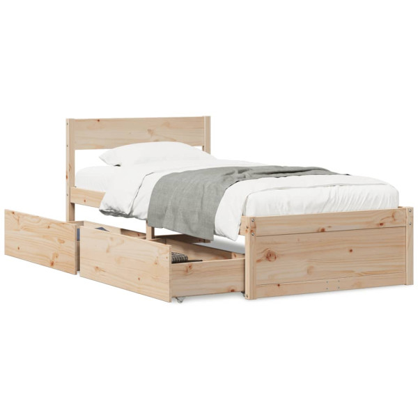 Estructura de cama con cajones madera maciza pino 90x190 cm Estructura de cama con cajones madera maciza pino 90x190 cm D