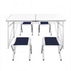 Mesa de camping plegable ajustable con 4 taburetes 120x60 cm H