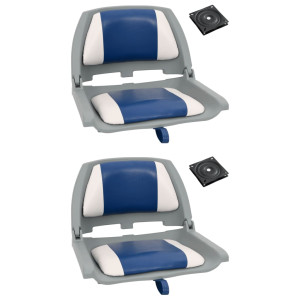 Set asientos plegables para barco 4 uds con cojín blanco y azul D