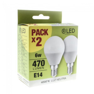 Pack 2 x Bombilla LED E14 G45 (6W - 4000K) H