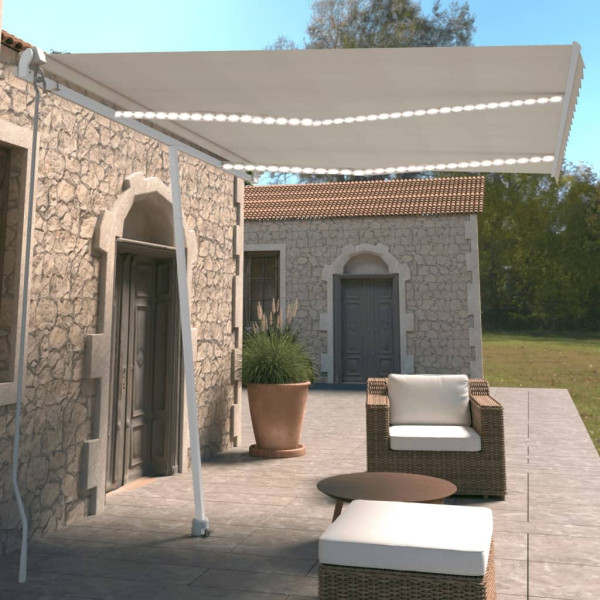 Toldo retráctil manual con LED color crema 350x250 cm Toldo retráctil manual con LED color crema 350x250 cm D