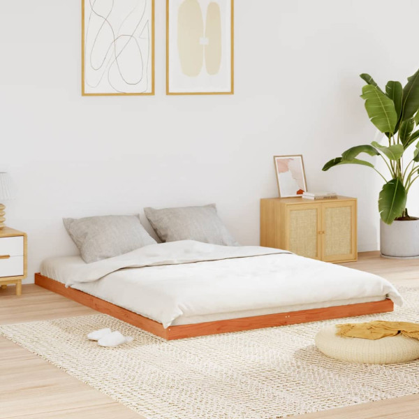 Estructura de cama madera maciza pino marrón cera 160x200 cm Estructura de cama madera maciza pino marrón cera 160x200 cm D