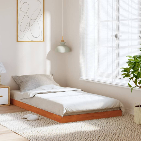 Estructura de cama madera maciza de pino marrón cera 90x190 cm Estructura de cama madera maciza de pino marrón cera 90x190 cm D