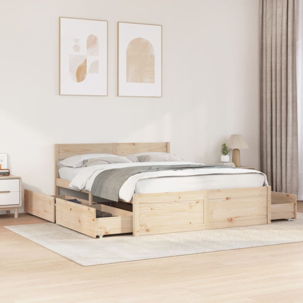 Estructura cama con cajones madera de pino maciza 140x200 cm Estructura cama con cajones madera de pino maciza 140x200 cm D