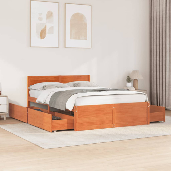 Estructura de cama con cajones madera pino marrón 120x190 cm Estructura de cama con cajones madera pino marrón 120x190 cm D