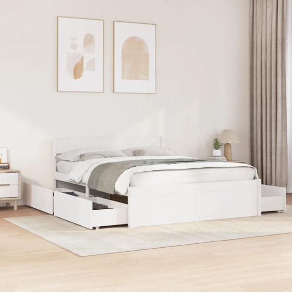 Estructura de cama con cajones madera de pino blanca 140x200 cm Estructura de cama con cajones madera de pino blanca 140x200 cm D