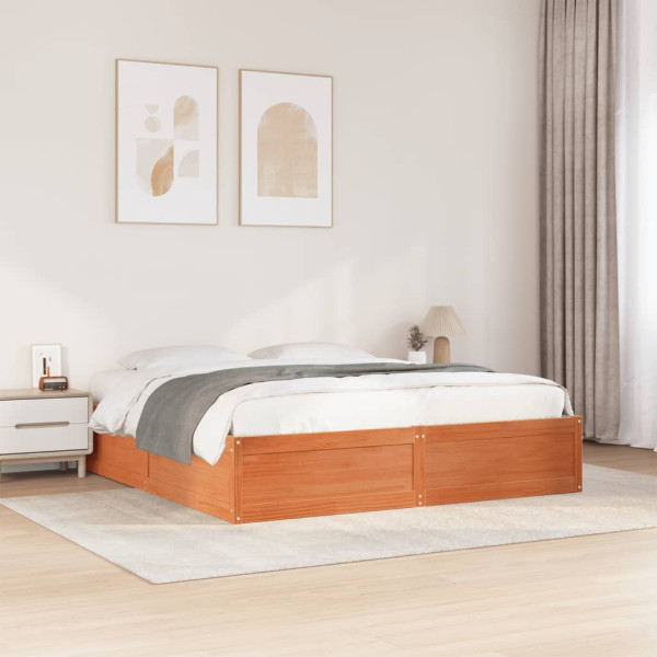 Estructura de cama madera maciza pino marrón cera 180x200 cm Estructura de cama madera maciza pino marrón cera 180x200 cm D
