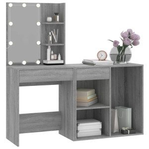 Tocador con LED y armario madera contrachapada gris Sonoma D