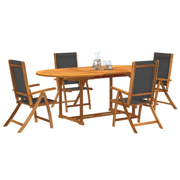 Juego comedor de jardín 5 pzas madera maciza acacia y textileno D