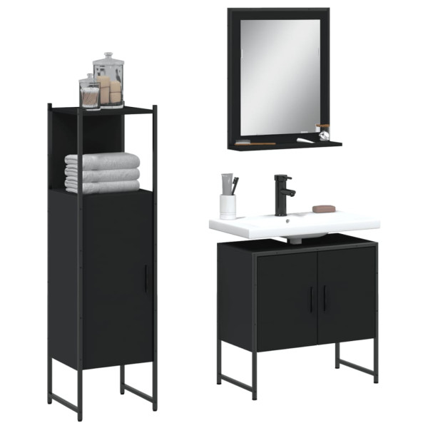 Set de muebles de baño 3 piezas madera contrachapada negro D