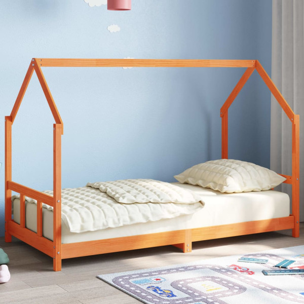 Cama infantil estrutura de pinheiro marrom cera de madeira 90x190cm D