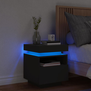 Mesa noturna com luzes LED pretas 40x39x48.5 cm D