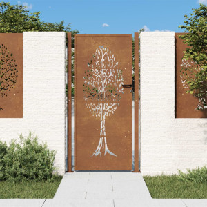 Puerta de jardín acero corten diseño árbol 105x205 cm D