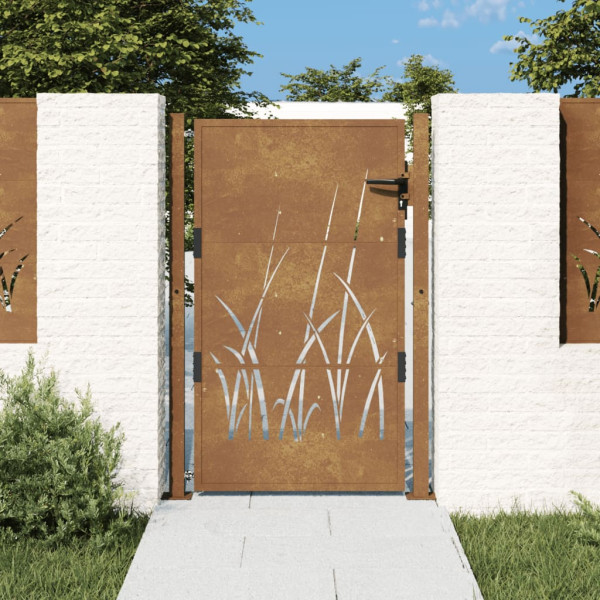 Puerta de jardín acero corten diseño hierba 105x130 cm D