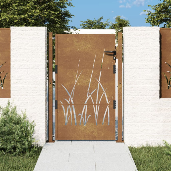 Puerta de jardín acero corten diseño hierba 105x155 cm D