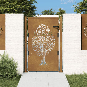 Puerta de jardín acero corten diseño árbol 105x155 cm D