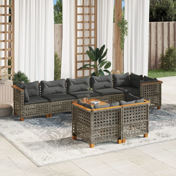 Set de muebles de jardín 9 pzas y cojines ratán sintético gris D