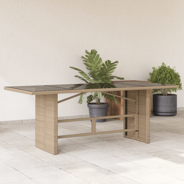 Mesa de jardim superfície de vidro vime PE bege 190x80x75 cm D