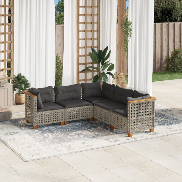 Conjunto de sofá de jardim com almofadas 5 peças de rattan sintético cinza D