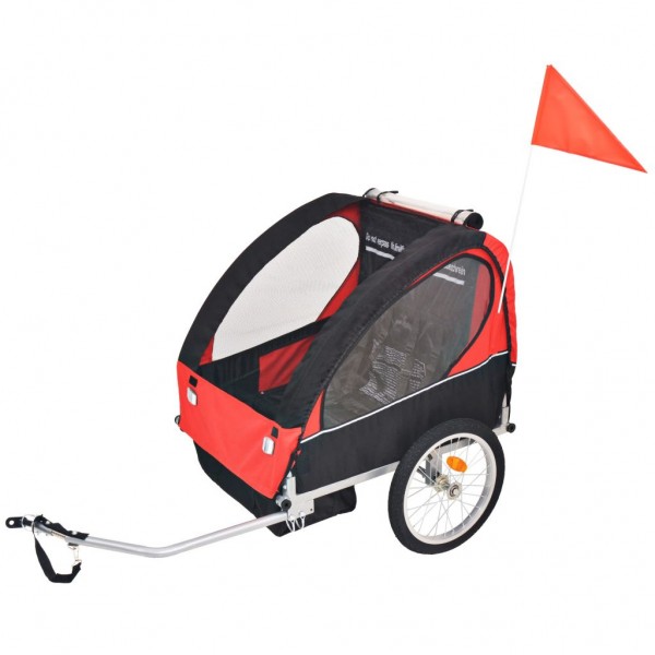 Remolque de bicicleta para niños rojo y negro 30 kg D