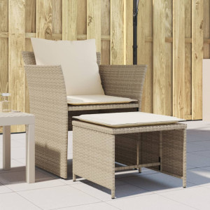 Sillón de jardín con reposapiés ratán sintético beige D