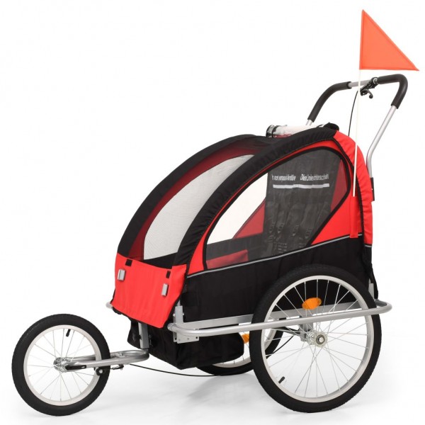 Carrinho e reboque de bicicleta para crianças 2 em 1 preto vermelho D