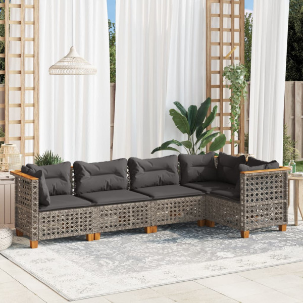 Conjunto de sofá de jardim com almofadas 5 peças de rattan sintético cinza D