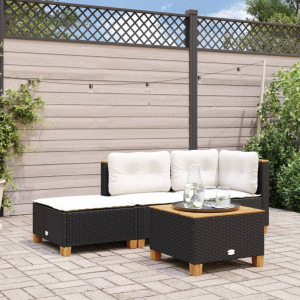 Banco de jardim e almofada de rattan sintética preta 63.5x56x32 cm D