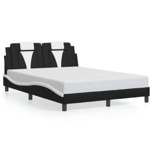 Estructura de cama luces LED cuero PE negro y blanco 140x190 cm D