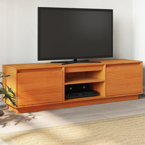 Móvel de TV madeira de pinho castanho cera maciça 140x35x40 cm D