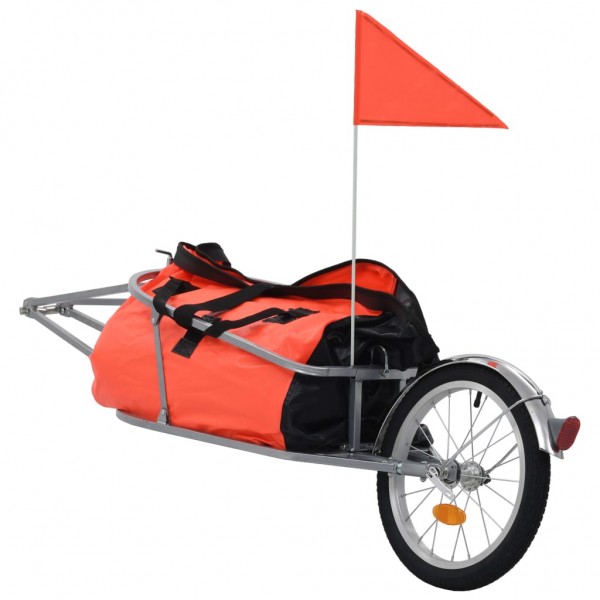 Remolque de bicicleta para bagagem com saco laranja e preto D